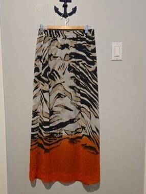 cleo Black, Cream & Orange Zebra-Print Maxi Skirt